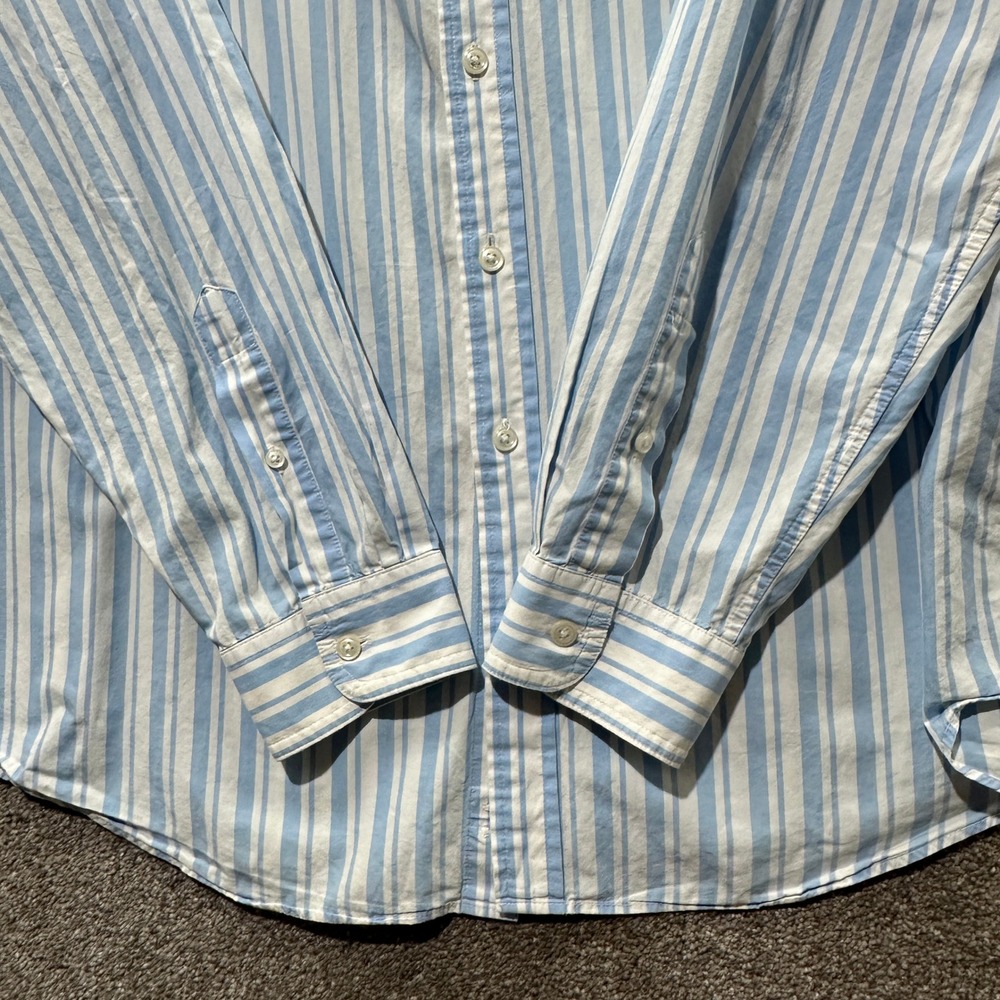 LL Bean Mens Large Blue White Striped Long Sleeve Button Down Shirt 0JGK2 - Picture 3 of 7